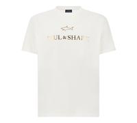 T-shirt in cotone Light Jersey con stampa, Uomo, BIANCO-ORO, Taglia: XL