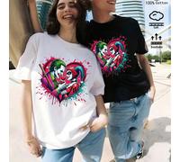 T-shirt in cotone per coppie, t-shirt con motivi di Gotham Joker e Harley Quinn, nuovi top sportivi in stile college per la primavera/estate, top a maniche corte drappeggiati, alla moda, morbidi e tra