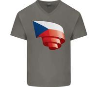 T-Shirt In Cotone V-Neck Con Bandiera Arricciata Della Repubblica Ceca Per Uomo