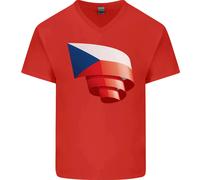 T-Shirt In Cotone V-Neck Con Bandiera Arricciata Della Repubblica Ceca Per Uomo