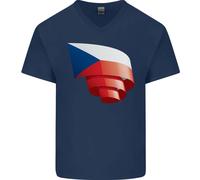 T-Shirt In Cotone V-Neck Con Bandiera Arricciata Della Repubblica Ceca Per Uomo