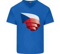 T-Shirt In Cotone V-Neck Con Bandiera Arricciata Della Repubblica Ceca Per Uomo