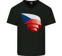T-Shirt In Cotone V-Neck Con Bandiera Arricciata Della Repubblica Ceca Per Uomo