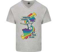 T-Shirt In Cotone V-Neck Con Colori Del Gay Pride Per Uomini