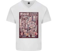 T-Shirt In Cotone V-Neck Da Uomo Giapponese Sound Of City Vibes