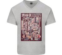 T-Shirt In Cotone V-Neck Da Uomo Giapponese Sound Of City Vibes
