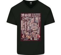 T-Shirt In Cotone V-Neck Da Uomo Giapponese Sound Of City Vibes