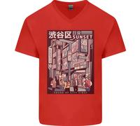 T-Shirt In Cotone V-Neck Da Uomo Giapponese Sound Of City Vibes