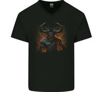 T-Shirt In Cotone V-Neck Di Un Demoniaco Toro Dell'Inferno