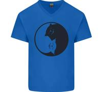 T-Shirt In Cotone V-Neck Divertente Per Amanti Dei Gatti Yin Yang