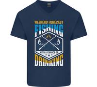 T-Shirt In Cotone V-Neck Divertente Per La Pesca Nel Weekend Con Birra