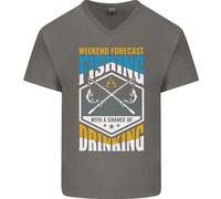T-Shirt In Cotone V-Neck Divertente Per La Pesca Nel Weekend Con Birra