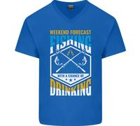 T-Shirt In Cotone V-Neck Divertente Per La Pesca Nel Weekend Con Birra
