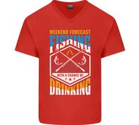 T-Shirt In Cotone V-Neck Divertente Per La Pesca Nel Weekend Con Birra