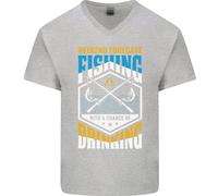 T-Shirt In Cotone V-Neck Divertente Per La Pesca Nel Weekend Con Birra