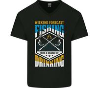 T-Shirt In Cotone V-Neck Divertente Per La Pesca Nel Weekend Con Birra