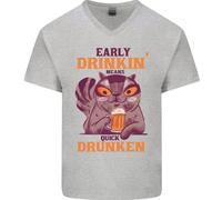 T-Shirt In Cotone V-Neck Divertente Per Uomini Con Bevande Alcoliche