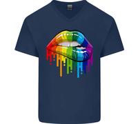 T-Shirt In Cotone V-Neck Gay Pride Day Con Arcobaleno LGBT