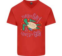 T-Shirt In Cotone V-Neck Per Uomini LGBT Tartaruga Amata Da Dio Gay Pride