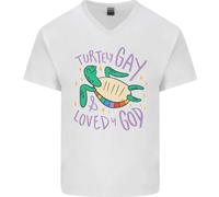 T-Shirt In Cotone V-Neck Per Uomini LGBT Tartaruga Amata Da Dio Gay Pride