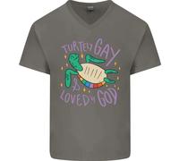T-Shirt In Cotone V-Neck Per Uomini LGBT Tartaruga Amata Da Dio Gay Pride