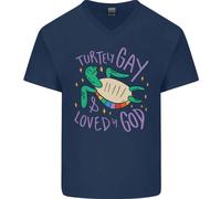 T-Shirt In Cotone V-Neck Per Uomini LGBT Tartaruga Amata Da Dio Gay Pride