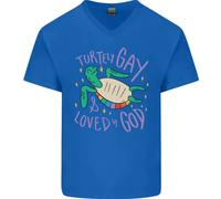 T-Shirt In Cotone V-Neck Per Uomini LGBT Tartaruga Amata Da Dio Gay Pride