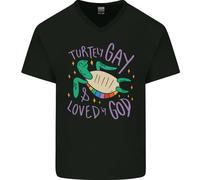 T-Shirt In Cotone V-Neck Per Uomini LGBT Tartaruga Amata Da Dio Gay Pride