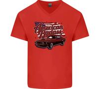 T-Shirt In Cotone V-Neck Per Uomo American Badass Muscle Car