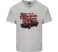T-Shirt In Cotone V-Neck Per Uomo American Badass Muscle Car