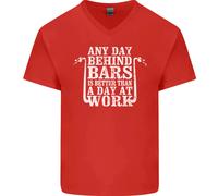 T-Shirt In Cotone V-Neck Per Uomo Biker Moto Dietro Le Sbarre