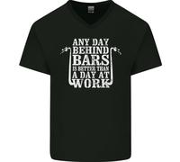 T-Shirt In Cotone V-Neck Per Uomo Biker Moto Dietro Le Sbarre