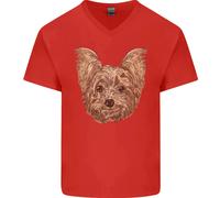 T-Shirt In Cotone V-Neck Per Uomo Con Yorkshire Terrier Che Sorride