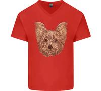 T-Shirt In Cotone V-Neck Per Uomo Con Yorkshire Terrier Che Sorride