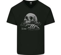 T-Shirt In Cotone V-Neck Per Uomo Teschio Affogante Sto Bene