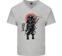 T-Shirt In Cotone V-Neck Samurai Sun MMA Warrior Da Uomo