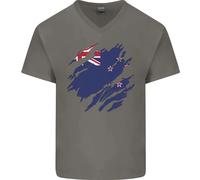 T-Shirt In Cotone V-Neck Uomo Con Bandiera Della Nuova Zelanda Kiwi