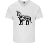 T-Shirt In Cotone V-Neck Uomo Wolf Tree Ecologia Animale