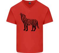 T-Shirt In Cotone V-Neck Uomo Wolf Tree Ecologia Animale