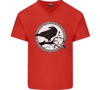 T-Shirt In Cotone V-Neck Viking Crow Celtico Norreno Valhalla Odin Thor Da Uomo