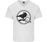 T-Shirt In Cotone V-Neck Viking Crow Celtico Norreno Valhalla Odin Thor Da Uomo