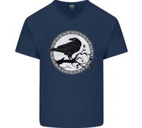 T-Shirt In Cotone V-Neck Viking Crow Celtico Norreno Valhalla Odin Thor Da Uomo