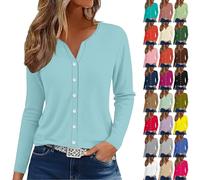 T-shirt in poliestere elastico, maglietta da donna con scollo a V di grandi dimensioni, maglietta con bottone, manica lunga, leggera, top outdoor, abbigliamento rapido, asciugatura loungewear a manica