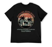 T-shirt ispirata all'isola Catalina con vino, musica bluegrass e arte delle palme, camicia da spiaggia rilassata per uomo o donna, Stile nero, L