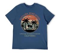 T-shirt ispirata all'isola Catalina con vino, musica bluegrass e arte delle palme, camicia da spiaggia rilassata per uomo o donna, Stile blu navy, L