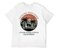 T-shirt ispirata all'isola Catalina con vino, musica bluegrass e arte delle palme, camicia da spiaggia rilassata per uomo o donna, Stile bianco, L