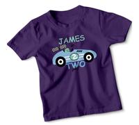 T-shirt James Is Two Fast Racing Car secondo compleanno ragazzo età due