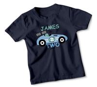T-shirt James Is Two Fast Racing Car secondo compleanno ragazzo età due