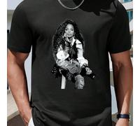 T-shirt Janet Jackson (nera) con grafica, t-shirt girocollo da uomo, 220 g/m², per l'estate, realizzata in puro cotone, maniche corte (1 pezzo) T-shirt da uomo a maniche corte e scollo tondo, casual,