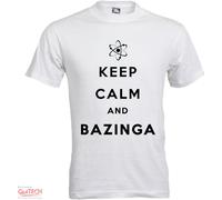 T-Shirt Keep Calm and Bazinga - The big bang theory Uomo-Donna Bianca-Colorata